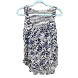 Lucky Brand Floral Stripe Gray Tank Top Racerback